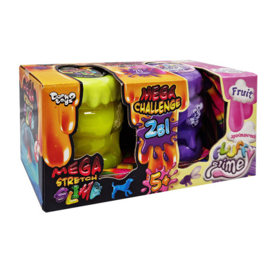 Вязка маса "2 в 1 "Mega Stretch Slime" та "Fluffy Slime" FLS-03-01U укр Жовто-фіолетовий