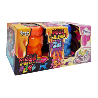 Вязка маса "2 в 1 "Mega Stretch Slime" та "Fluffy Slime" FLS-03-01U укр Помаранчево-блакитний