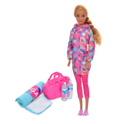 Дитяча лялька Спортсменка DEFA 8477 сумочка, килимок для йоги, 2 пляшки води