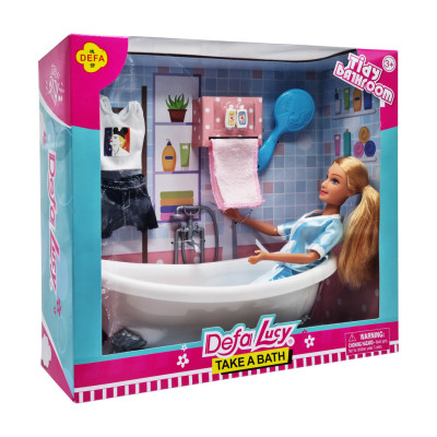 Дитяча лялька з ванною DEFA 8444 рушник, гребінець, одяг