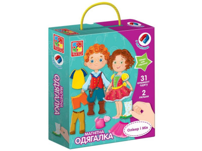 Дитяча гра "Магнітна Одягалка Олівер і Мія" VT3702-12 2 ляльки 31 магнітний елемент
