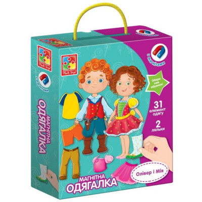 Дитяча гра "Магнітна Одягалка Олівер і Мія" VT3702-12 2 ляльки 31 магнітний елемент