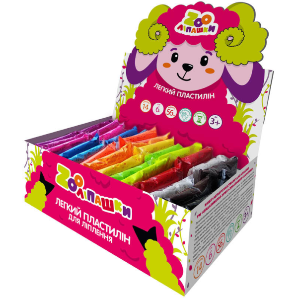 Пластилін легкий ZOOлипашки шоу-бокс "Баранчик" ZIRKA 140213 (шоу-бокс 14 кольорів 56 стиків по 6 г)