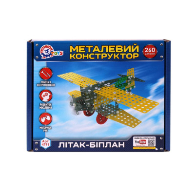 Дитячий Конструктор металевий "Літак-біплан" ТехноК 4791TXK 260 деталей