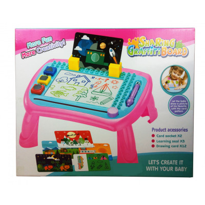Дитяча дощечка-столик для малювання 009-2023-5 зі штампами Рожевий