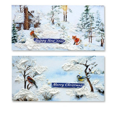 Набір для створення 2 шт вітальних листівок на підставках "Зимовий ліс" FDGCK-049 20 см х 10 см