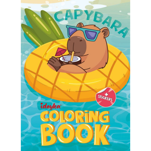 Дитяча розмальовка зі стікерами "Капібара на канікулах" CB21 16 сторінок Дитяча розмальовка зі стікерами "Капібара на канікулах" CB21 16 сторінок