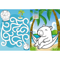 Дитяча розмальовка зі стікерами "Капібара на канікулах" CB21 16 сторінок Дитяча розмальовка зі стікерами "Капібара на канікулах" CB21 16 сторінок