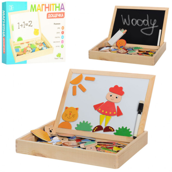 Розвиваюча деревяна дощечка MD 0693 з фігурами крейдою і маркером