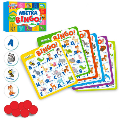 Настільна гра "Бінго" TG006 картки фішки українська абетка