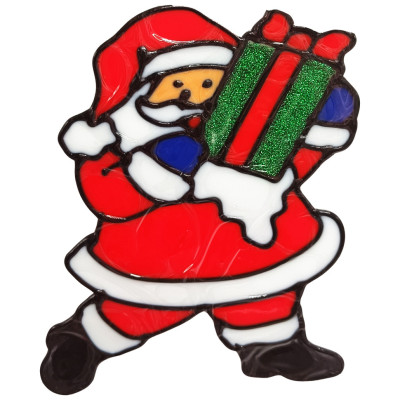 Силіконова наклейка на скло "Санта Клаус з подарунком" 13-63-07, 20 х 15 см