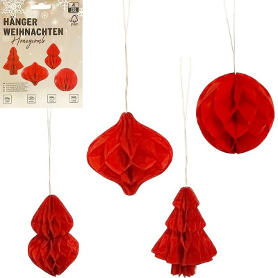 Набір підвісних паперових новорічних прикрас "Червоні фігури" CG-1 4 шт Набір підвісних паперових новорічних прикрас "Червоні фігури" CG-1 4 шт