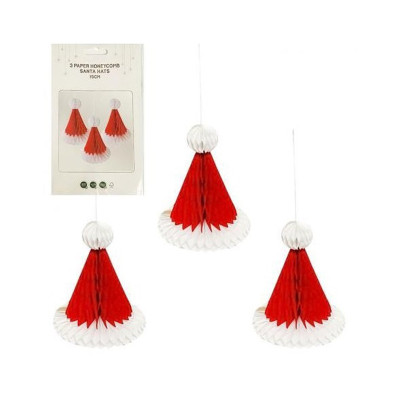 Набір підвісних паперових новорічних прикрас "Шапка Санти" CG-8 3 шт