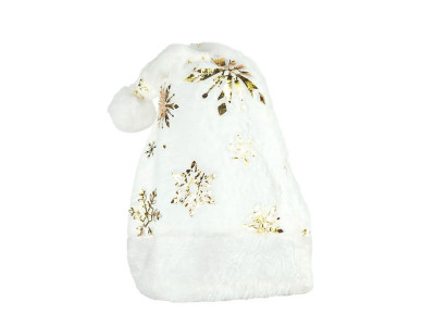 Новорічна шапка Святого Миколая 6241-22(Gold-2) білий золоті сніжинки