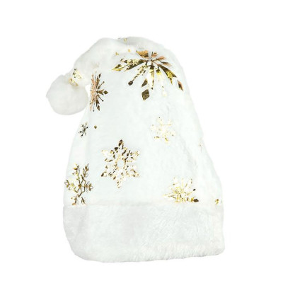 Новорічна шапка Святого Миколая 6241-22(Gold-2) білий золоті сніжинки