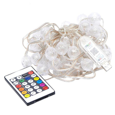 Гірлянда RGB з пультом "Кулька велика" D-52 Smart USB 50L 5 метрів змінює колір