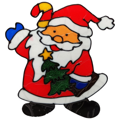 Силіконова наклейка на скло "Санта Клаус з ялинкою 3" 13-64-09, 20 х 25 см