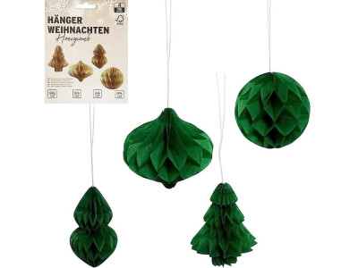 Набір підвісних паперових новорічних прикрас "Зелені фігури" CG-2 4 шт