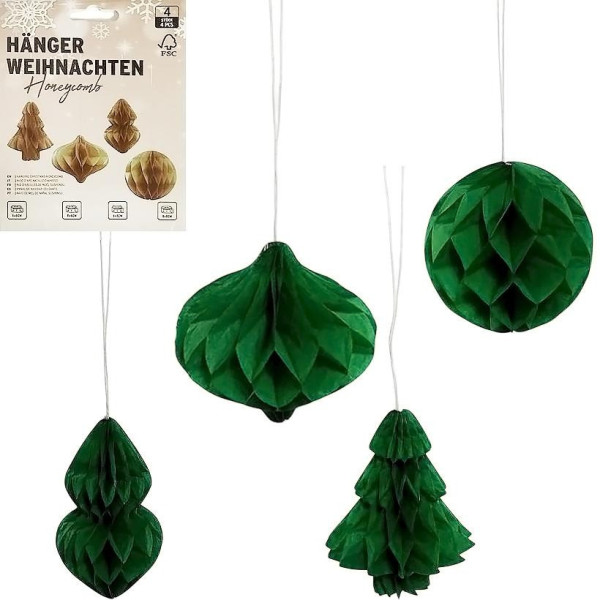 Набір підвісних паперових новорічних прикрас "Зелені фігури" CG-2 4 шт