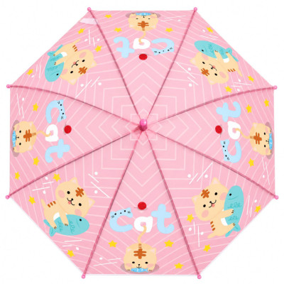 Дитяча парасолька "Котик з рибкою" MK 5801(Light-Pink) довжина 67 см тростина 605 см діаметр 84 см спиця 47 см