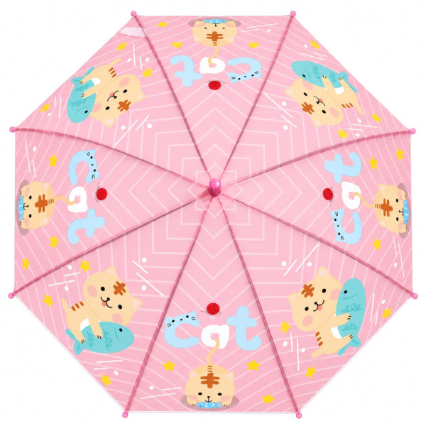 Дитяча парасолька "Котик з рибкою" MK 5801(Light-Pink) довжина 67 см тростина 605 см діаметр 84 см спиця 47 см