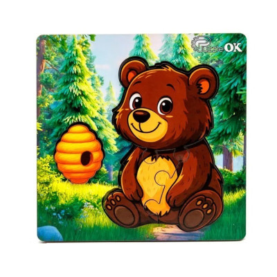 Деревяний пазл-вкладиш "Лісовий ведмедик" Puz-88754 А6 4 елементи