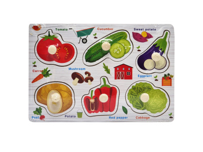 Дерев'яний пазл-вкладиш Овочі 73239-4 назви англійською мовою Дерев'яний пазл-вкладиш Овочі 73239-4 назви англійською мовою