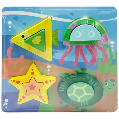 Дитячий дерев'яний пазл-вкладиш 3D "Морскі Тварини" C15057-5 Дитячий дерев'яний пазл-вкладиш 3D "Морскі Тварини" C15057-5