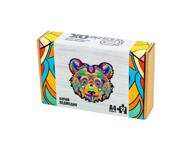 Фігурний деревяний пазл A4 Бурий Ведмедик PuzA4-01727 22 деталі