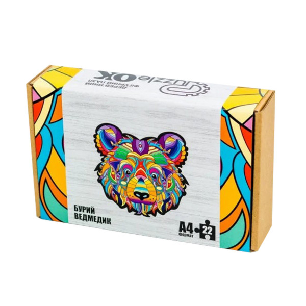 Фігурний дерев'яний пазл A4 Бурий Ведмедик PuzA4-01727 22 деталі