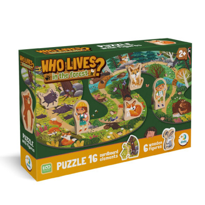 Дитячий пазл з деревяними фігурками "Хто живе в лісі?" 300608 16 елементів