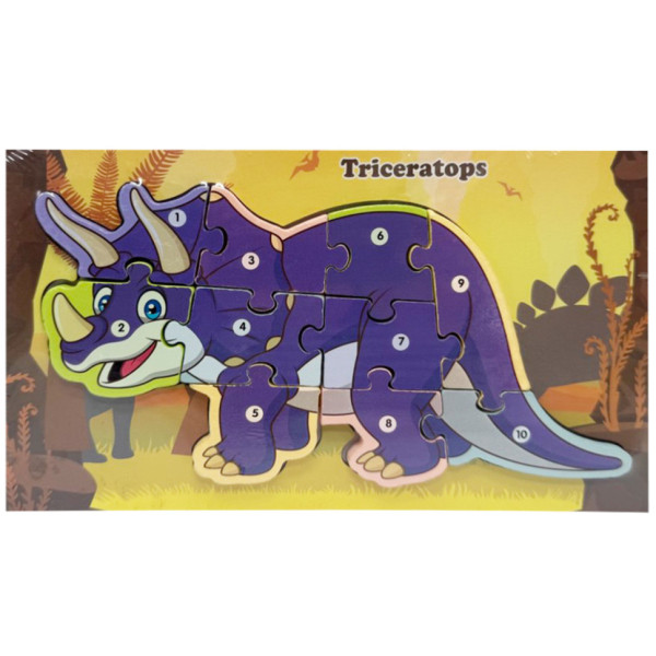 Деревяний пазл-вкладиш "Triceratops" Bambi MD 1924-9 10 елементів Деревяний пазл-вкладиш "Triceratops" Bambi MD 1924-9 10 елементів