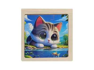 Дитячий деревяний пазл-вкладиш "Кошеня з рибкою" MD 1506-4 9 елементів