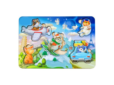 Деревяний пазл-вкладиш "Котики - 2" Ubumblebees (ПСД143) PSD143 з космонавтом
