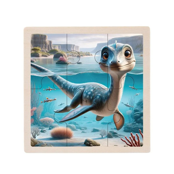 Дитячий дерев'яний пазл-вкладиш "Плезіозавр" MD 1509-20 6 елементів 98 х 98 х 04 см