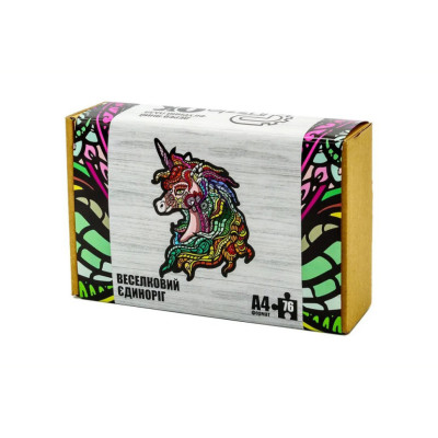 Фігурний деревяний пазл A4 Веселковий Єдиноріг PuzA4-00701 76 деталей