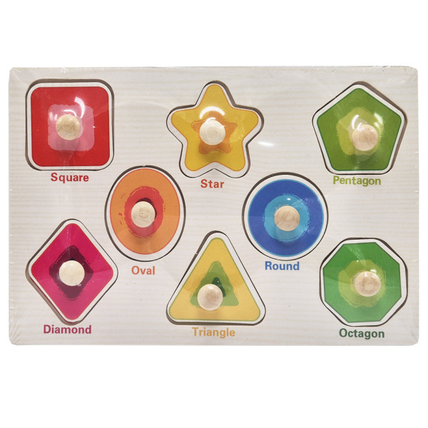 Дерев'яний пазл-вкладиш Геометричні фігури 53972-7 ручка-тримач у плівці Дерев'яний пазл-вкладиш Геометричні фігури 53972-7 ручка-тримач у плівці