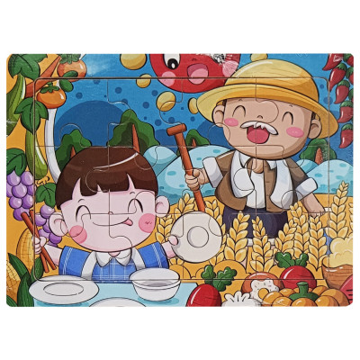 Дитячий деревяний пазл-вкладиш "На дачі у діда" MD 1343-10 12 елементів 15 х 11 х 04 см