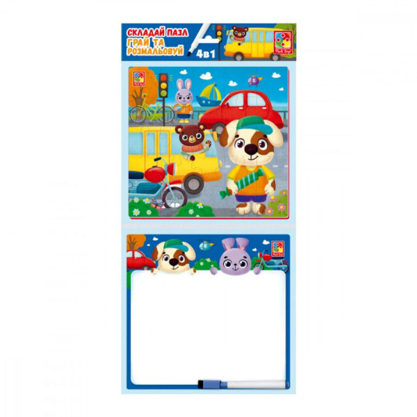 Розвиваючий набір 4 в 1 "Транспорт" VT2002-06 пазл розмальовка маркер