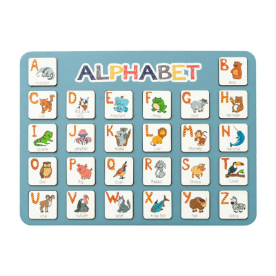 Деревяна абетка-вкладиш англійська "ALPHABET" 3240-03-002 синя 29х39 см