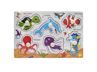 Деревяний пазл-вкладиш Морські тварини 73239-1 назви англійською мовою