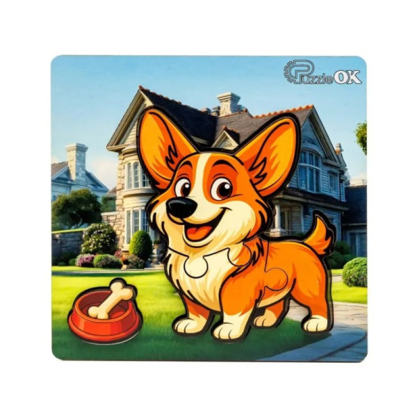 Деревяний пазл-вкладиш "Веселий песик" Puz-88753 А6 4 елементи
