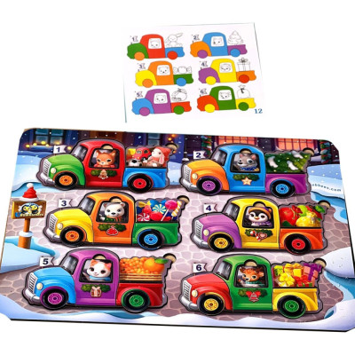 Деревяна гра з картками "Тварини на машинках" Ubumblebees (ПСФ132) PSF132 42 деталі і 12 карток