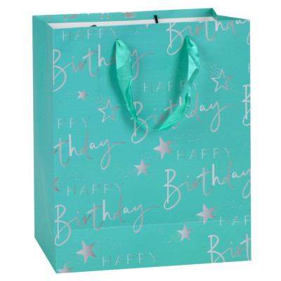 Пакет подарунковий Happy Birthday MK 5947-M(Turquoise) розмір 32х25х11 см