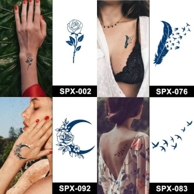 Набір із 4 довготривалих тату "Птахи та квіти" SPX-set-02 5 х 5 см