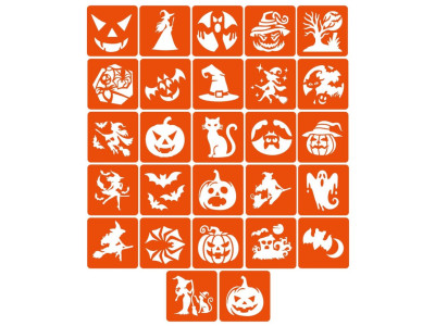 Набір трафаретів для біо-тату "Хелловін №2" Hallowween-2-27 27 трафаретів 5х5 см