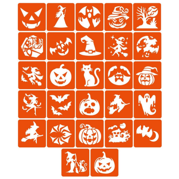 Набір трафаретів для біо-тату "Хелловін №2" Hallowween-2-27 27 трафаретів 5х5 см