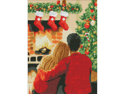 Алмазна мозаїка без підрамника "Вдвох біля каміна" з голограмними стразами AMC7789 30х40 см