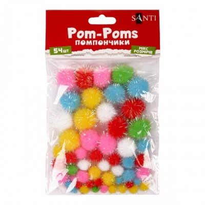 Декоративні помпони з голографічним люрексом 955439 d-8 мм 12 мм 20 мм 54 шт