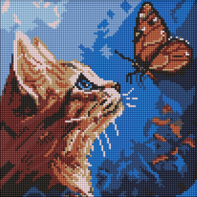 Алмазна мозаїка "Котик та метелик" ©art_selena_ua AMO20076 30х30 см